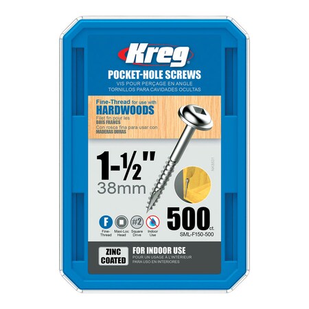 Kreg Tool Pktscrw 1.5" 500Ct F-Zn SML-F150-500